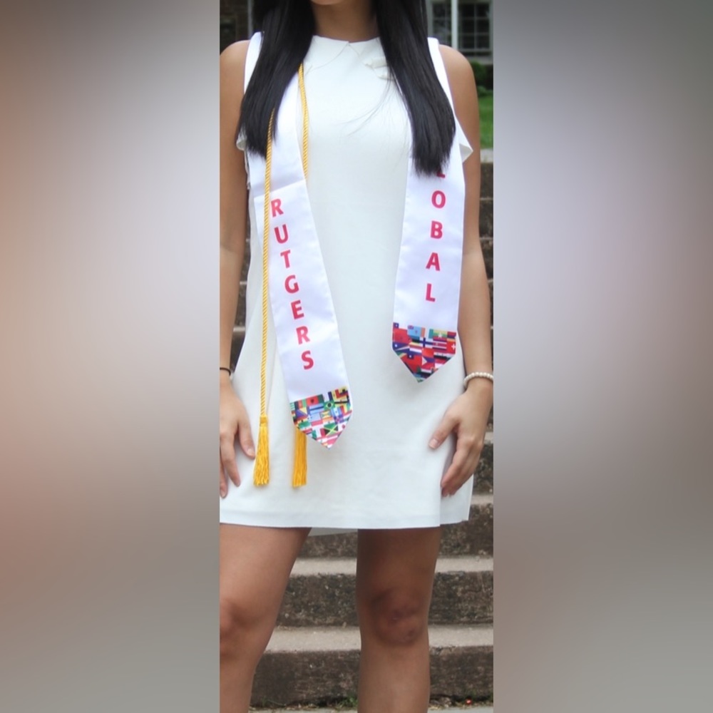White dress, button behind neck